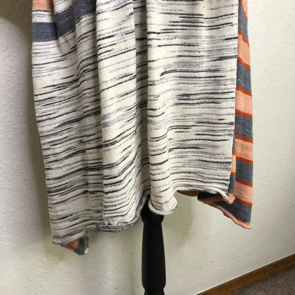 Free People Horizon‎ white blue orange mixed stripe belted knit dress size Small